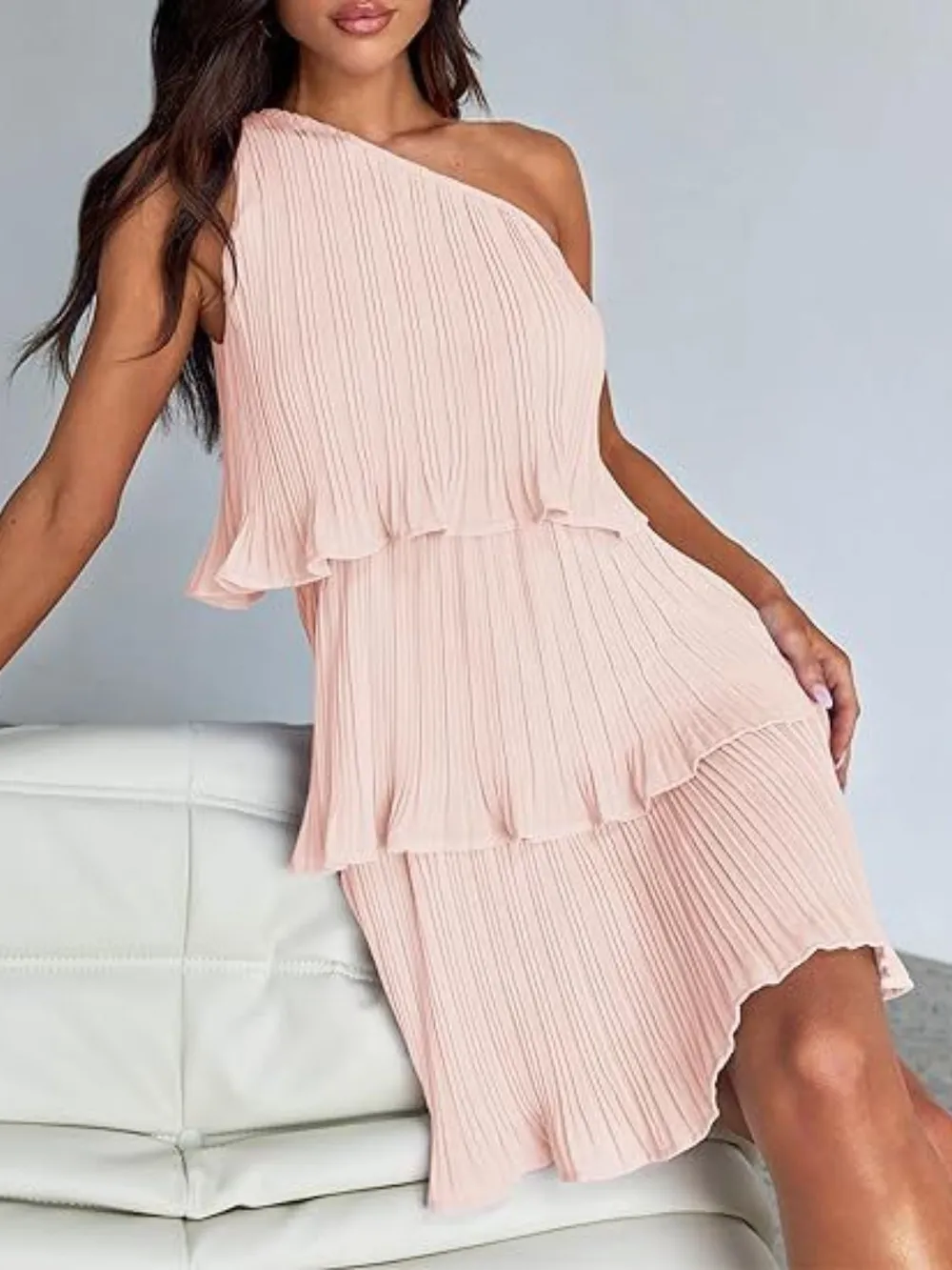 Layered Single Shoulder Mini Dress, image 30