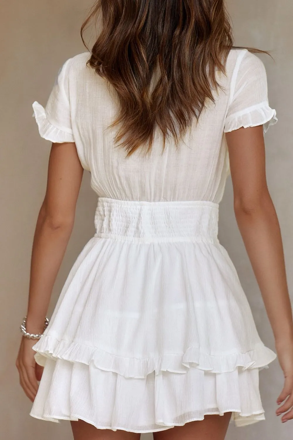 Tie-Front Mini Dress with Smocked Waist, image 4