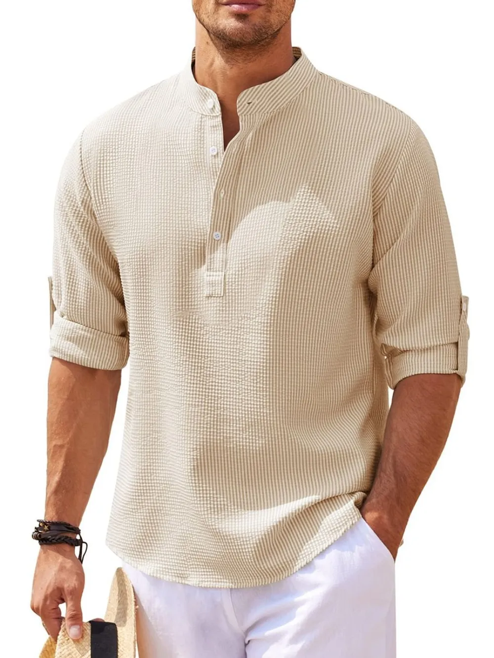 Men's Full Size Half Button Long Sleeve Shirt Plus Size, image 8