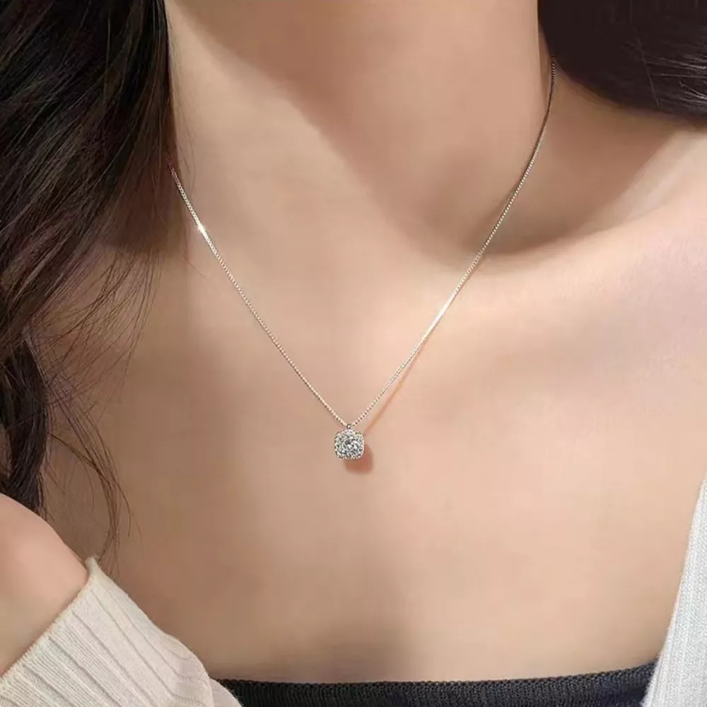 925 Sterling Silver Square Pendant Necklace, image 2