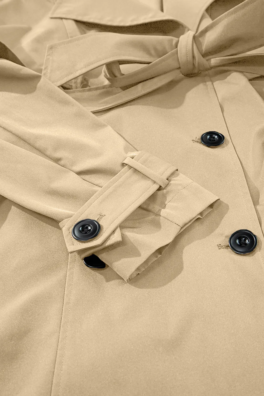 Collared Neck Tie Waist Buttoned Long Sleeve Trench Coat, image 5