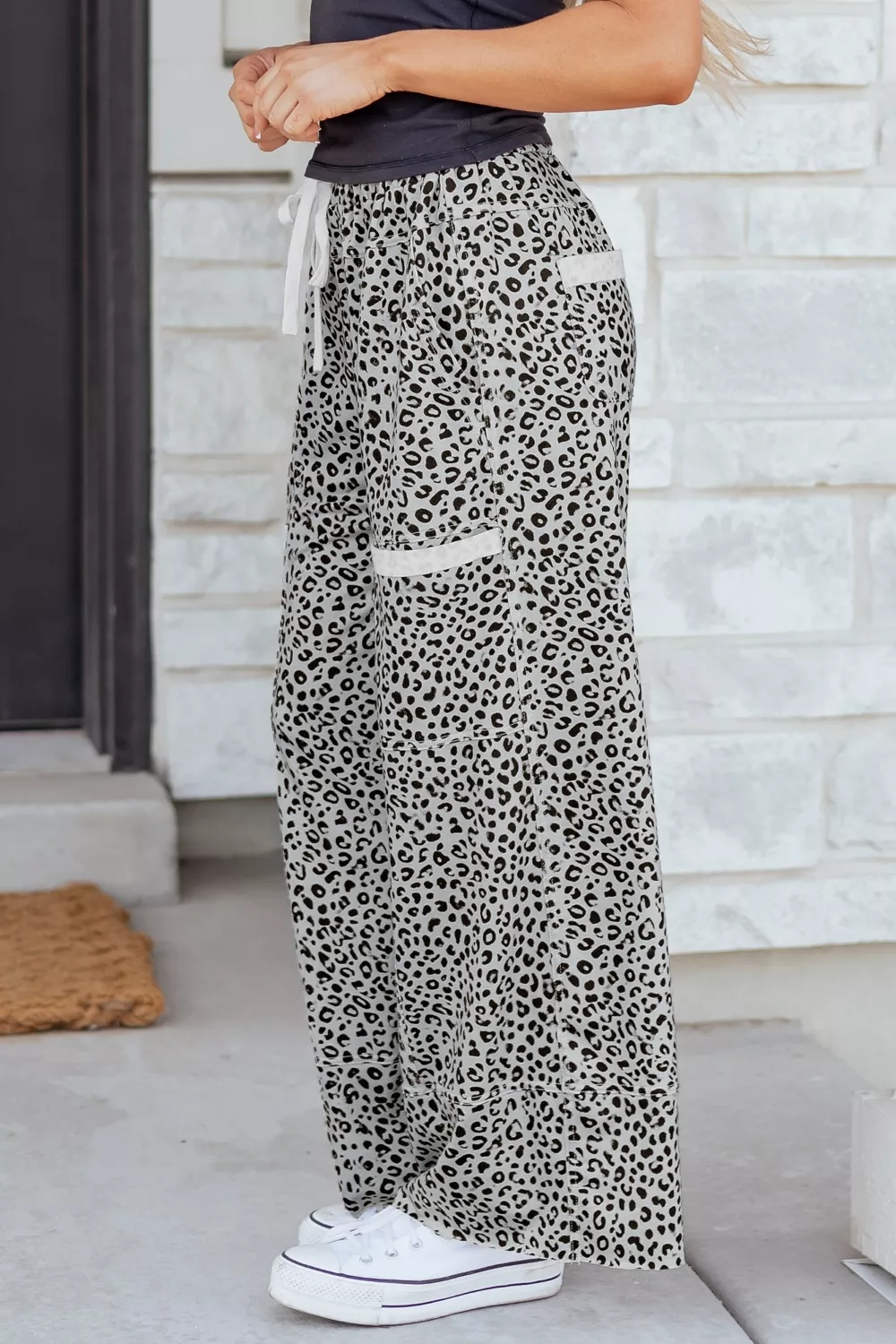 Animal Print Wide Leg Terry Knit Pants, image 5