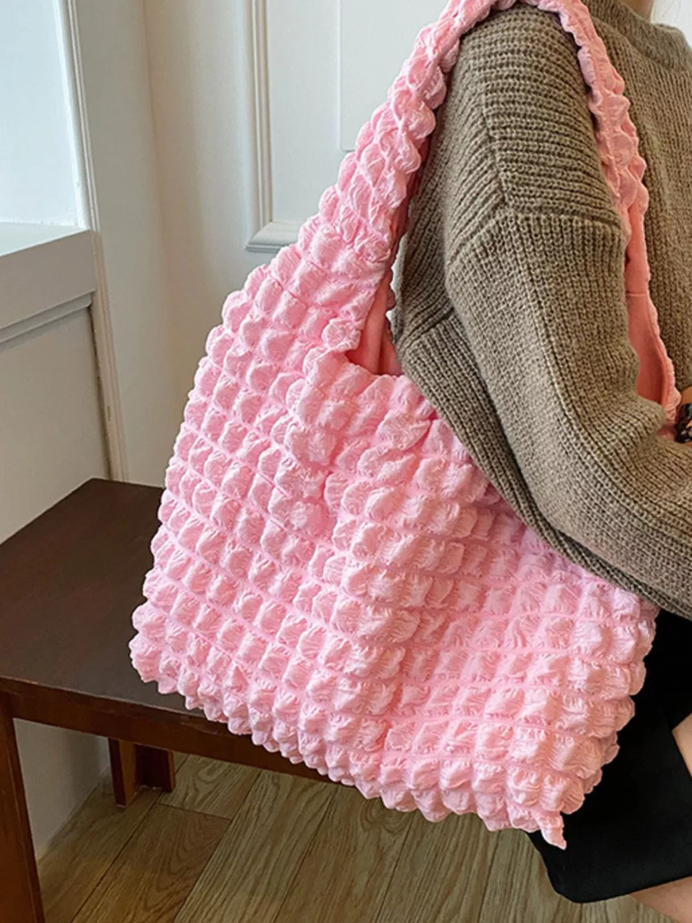Textured Ruched Shoulder Bag, image 5