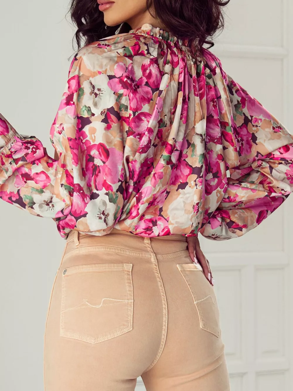 Floral Print Ruffle Trim Long Sleeve Shirt, image 8
