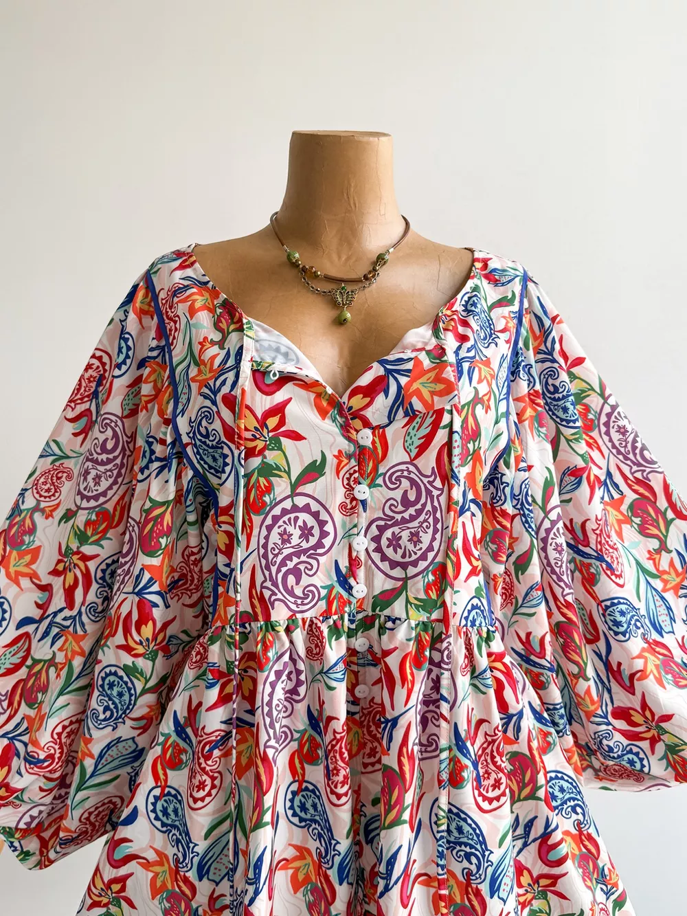 Plus Size Boho Floral Print Button-Down Romper, image 4