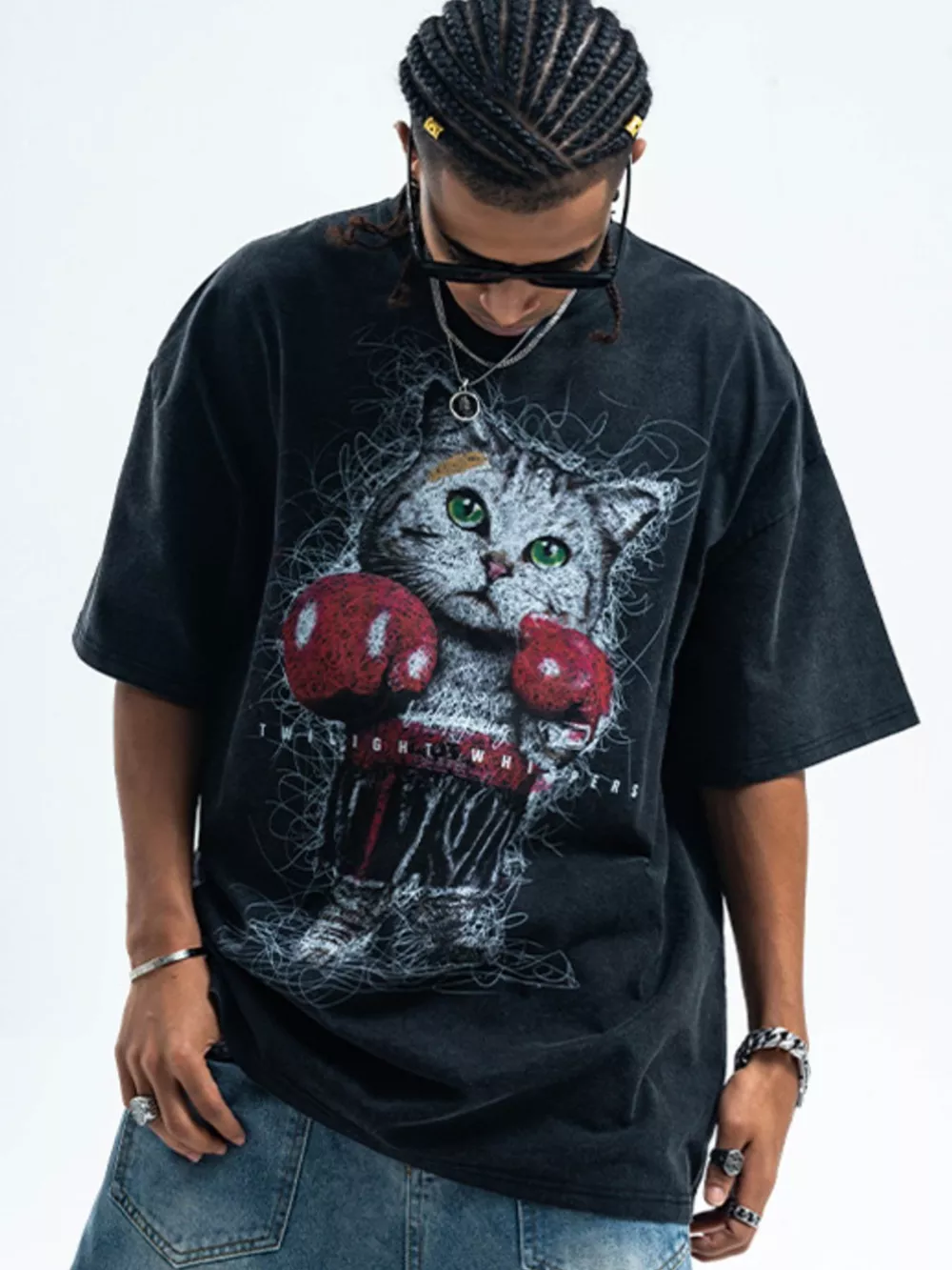 Men's Cat Graphic Vintage Wash T-Shirt, image 5
