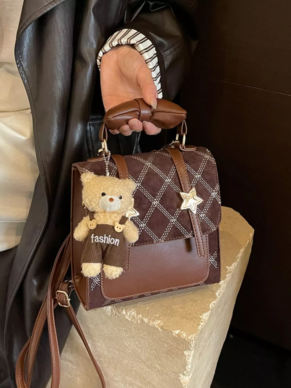 Vintage Diamond Pattern Backpack Bag, image 2