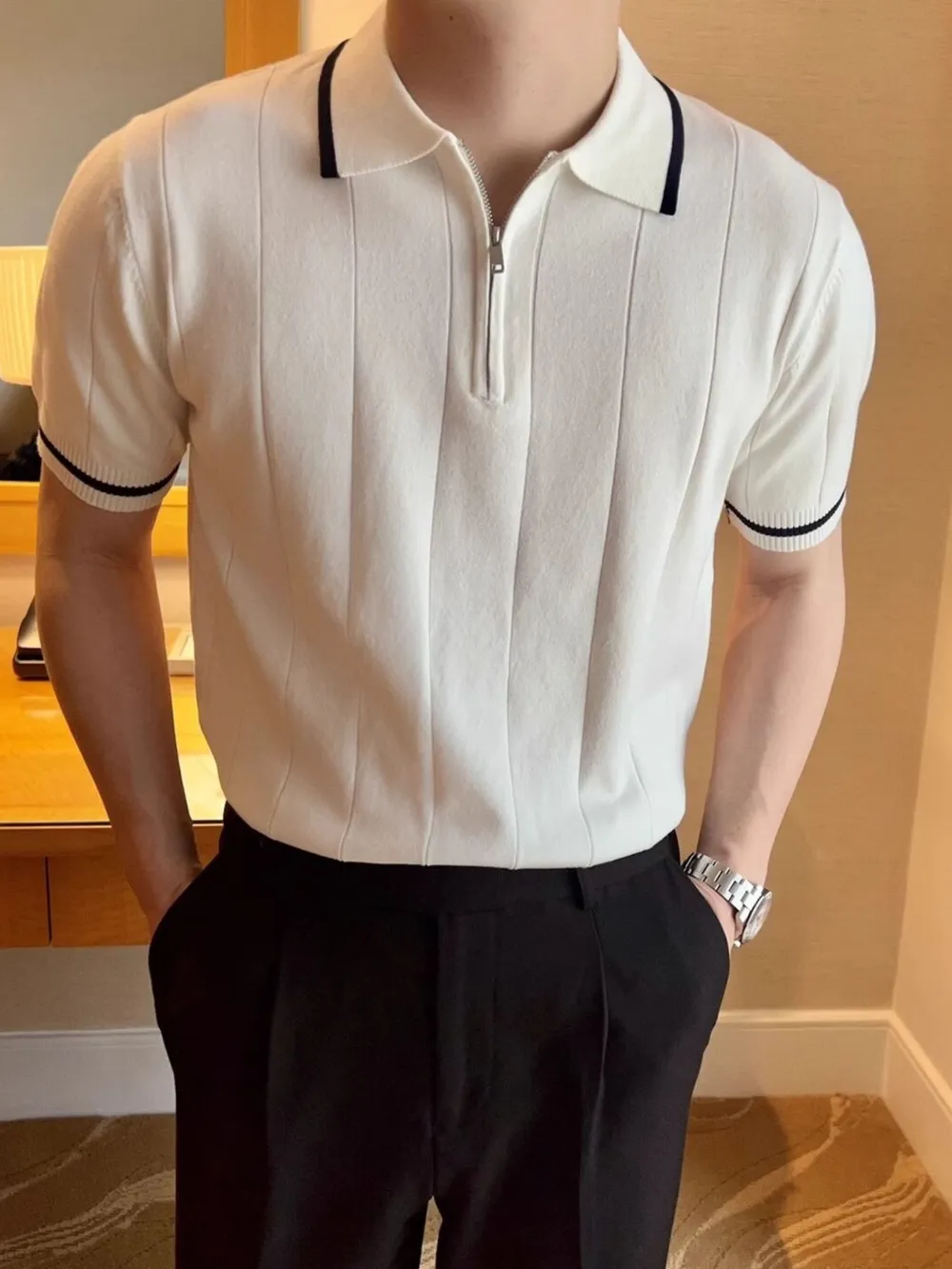 Men's Full Size Classic Zip Collar Short Sleeve Polo Shirt Plus Size, image 4
