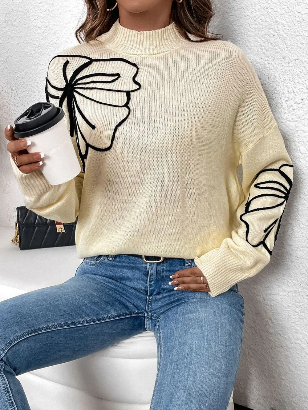 Mock Neck Dropped Shoulder Long Sleeve Sweater, image 6