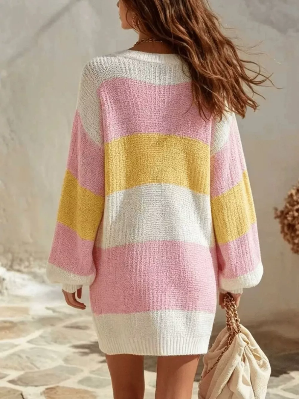Color Block V-Neck Sweater Dress, image 5