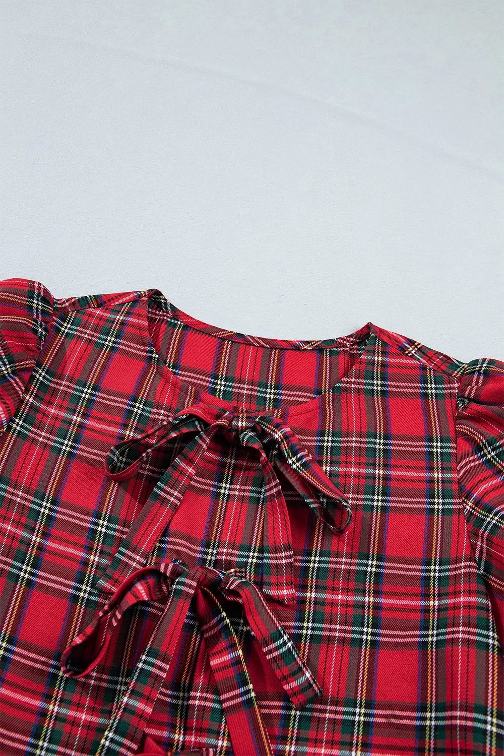 Plaid Knot Neck Short Sleeve Mini Shift Dress, image 6