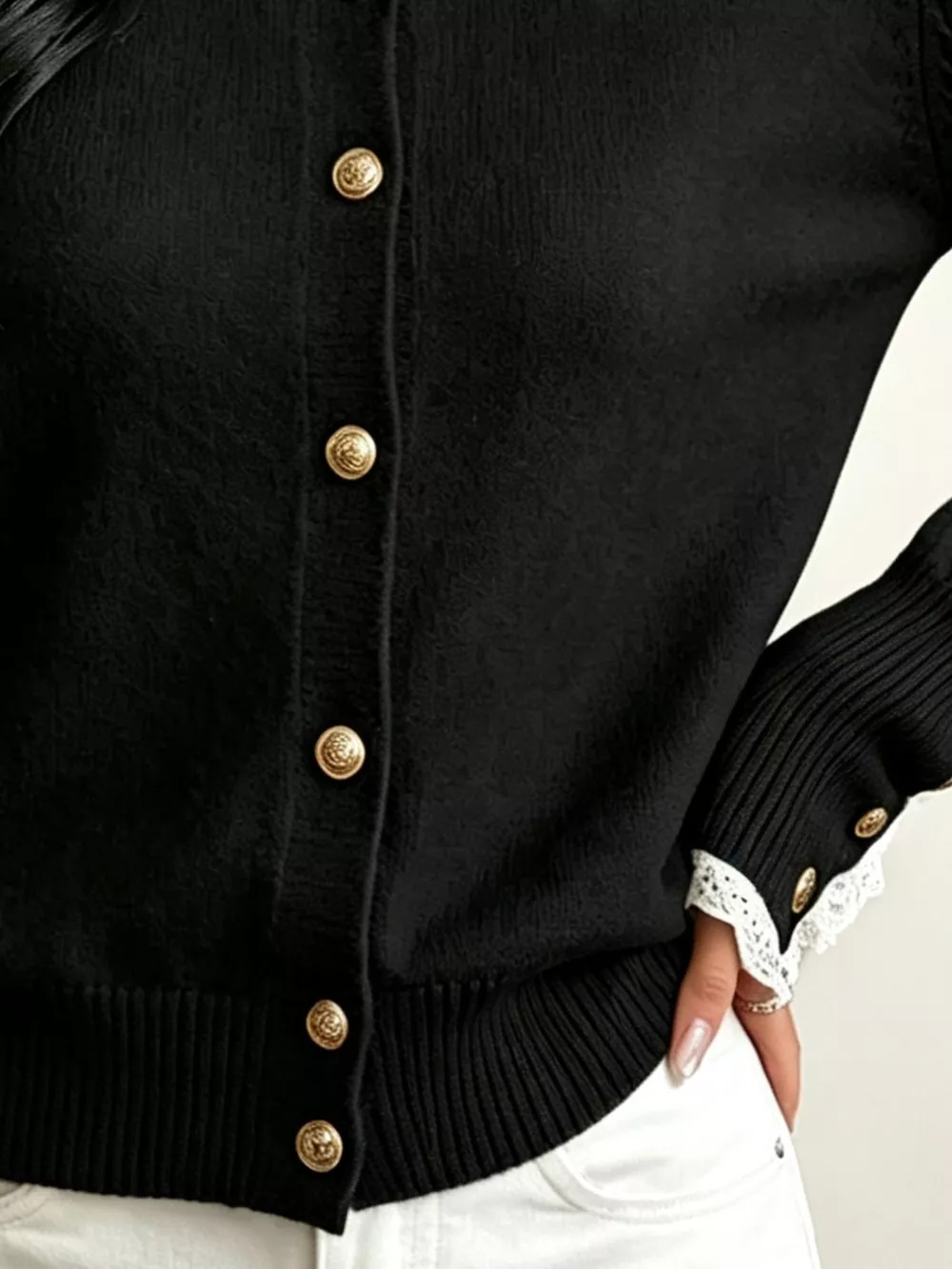 Lace Trim Mock Neck Sweater, image 9