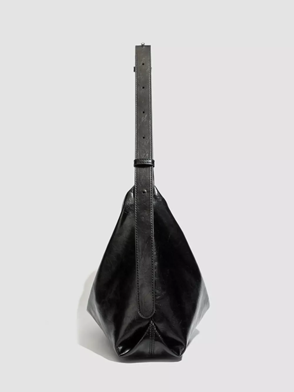 Minimalist Glossy Leather Slouchy Shoulder Bag, image 5