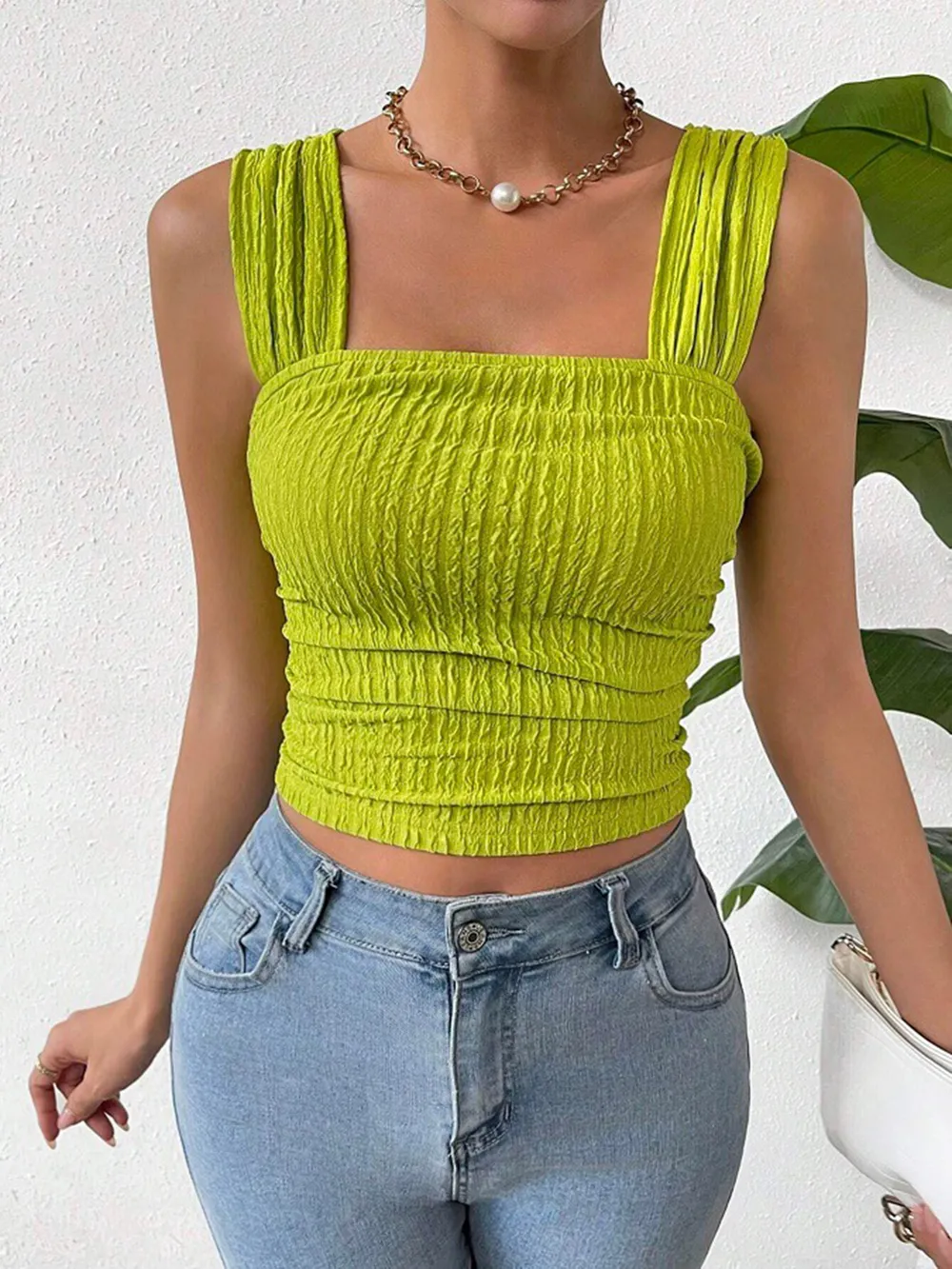 Textured Square Neck Wide Strap Tank, image 30