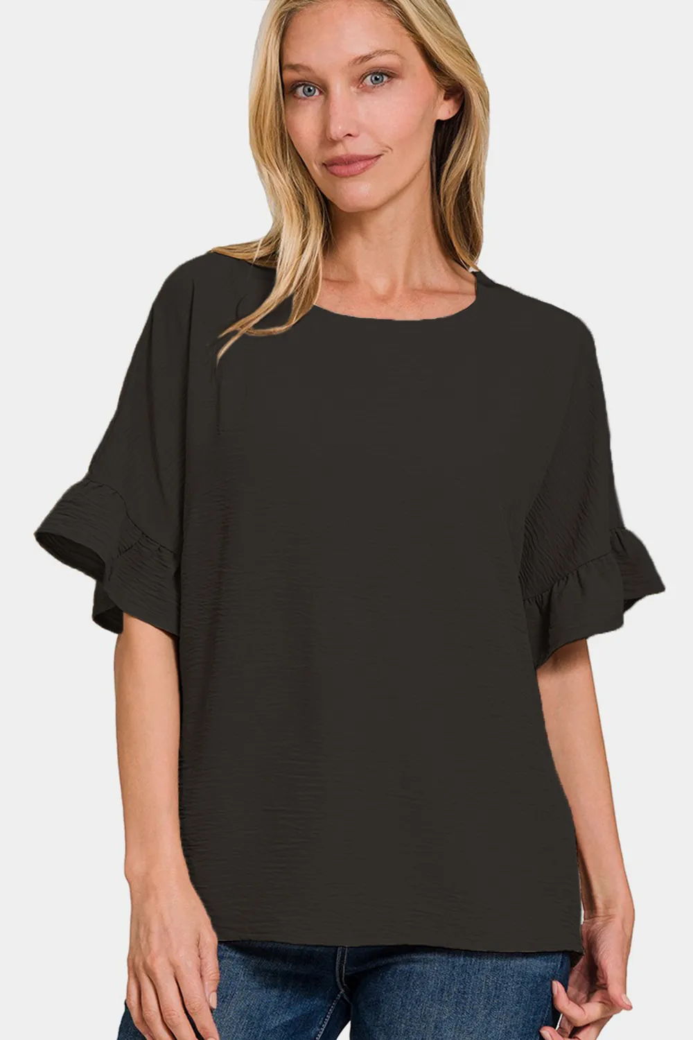 V-Neck Flutter Sleeve Top, image 3