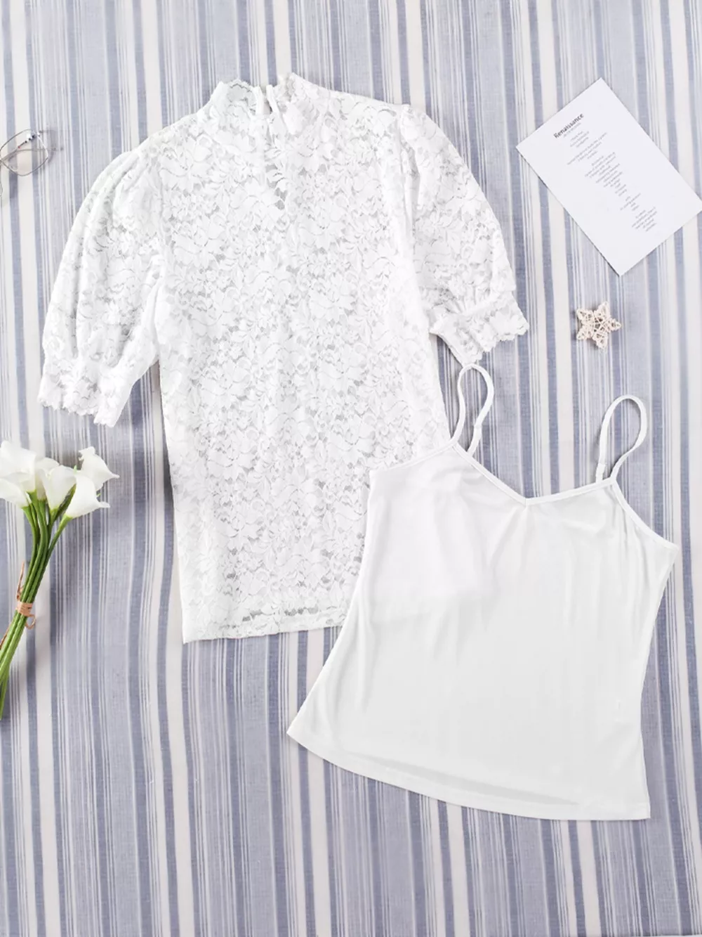 Cami & Lace Short Sleeve Blouse Set, image 18