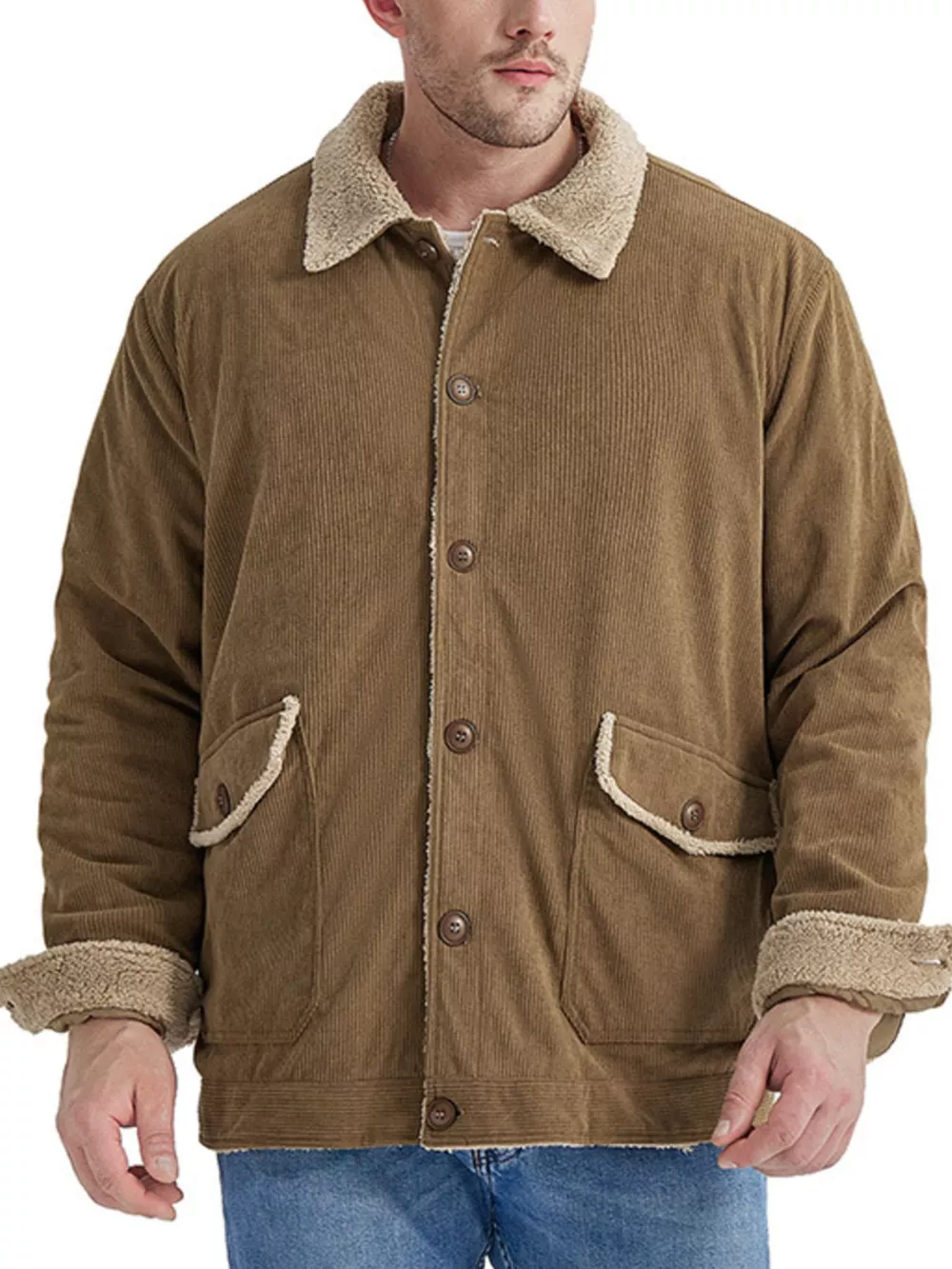 Men's Corduroy Sherpa Lined Button-Up Jacket, image 2