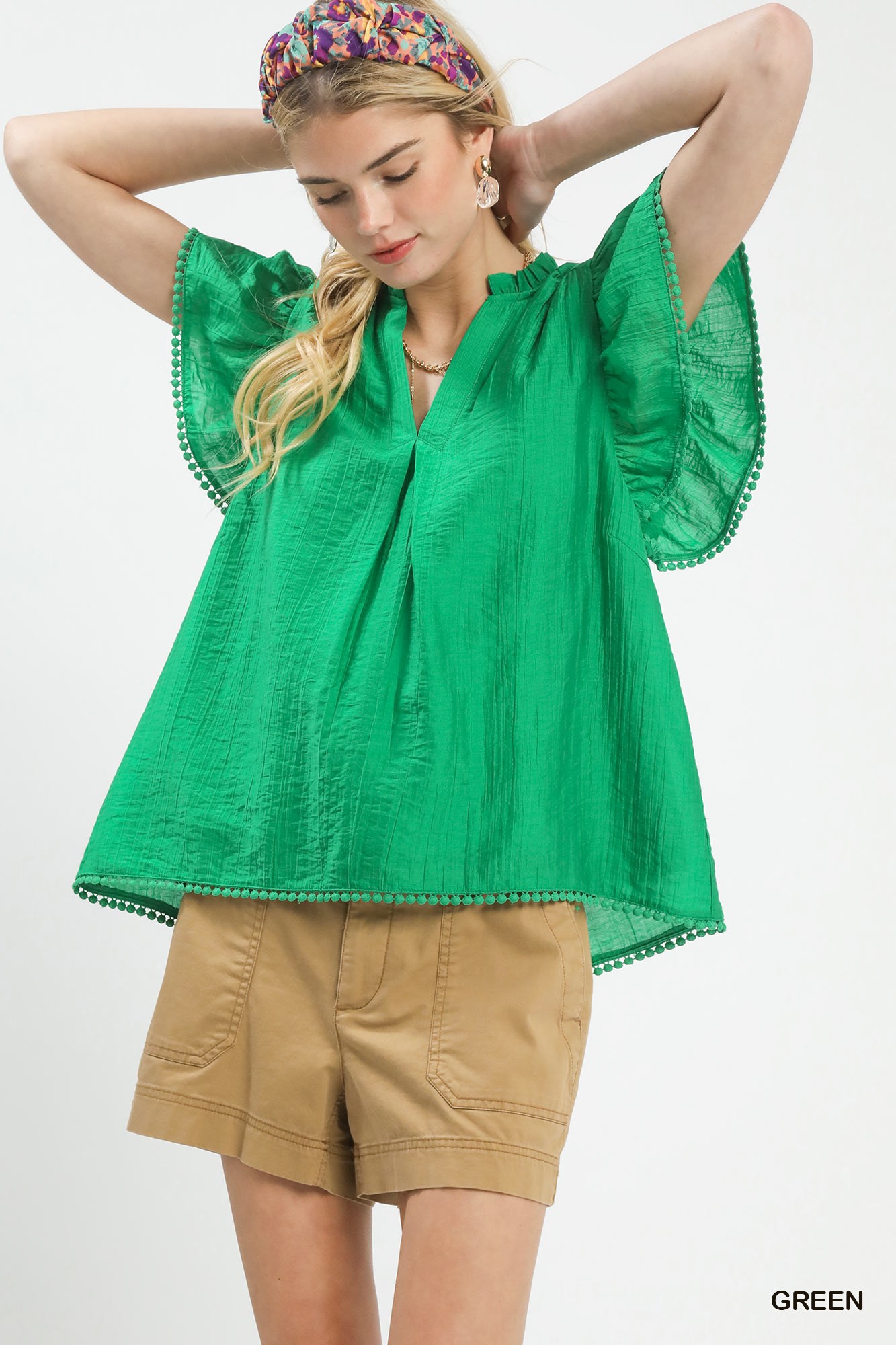 Flutter Sleeve Relaxed Top with Trim Detail