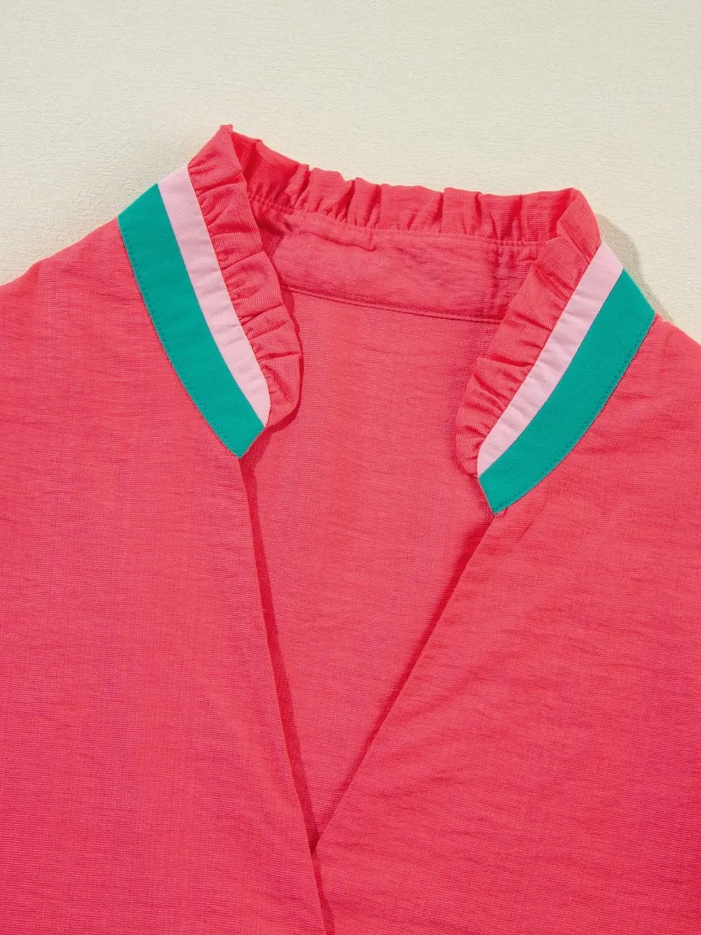 Carrot Colorful Trim V Neck Short Sleeve Blouse, image 11