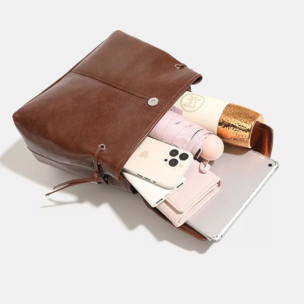 Vintage PU Leather Flap-Over Backpack Bag with Top Handle, image 5