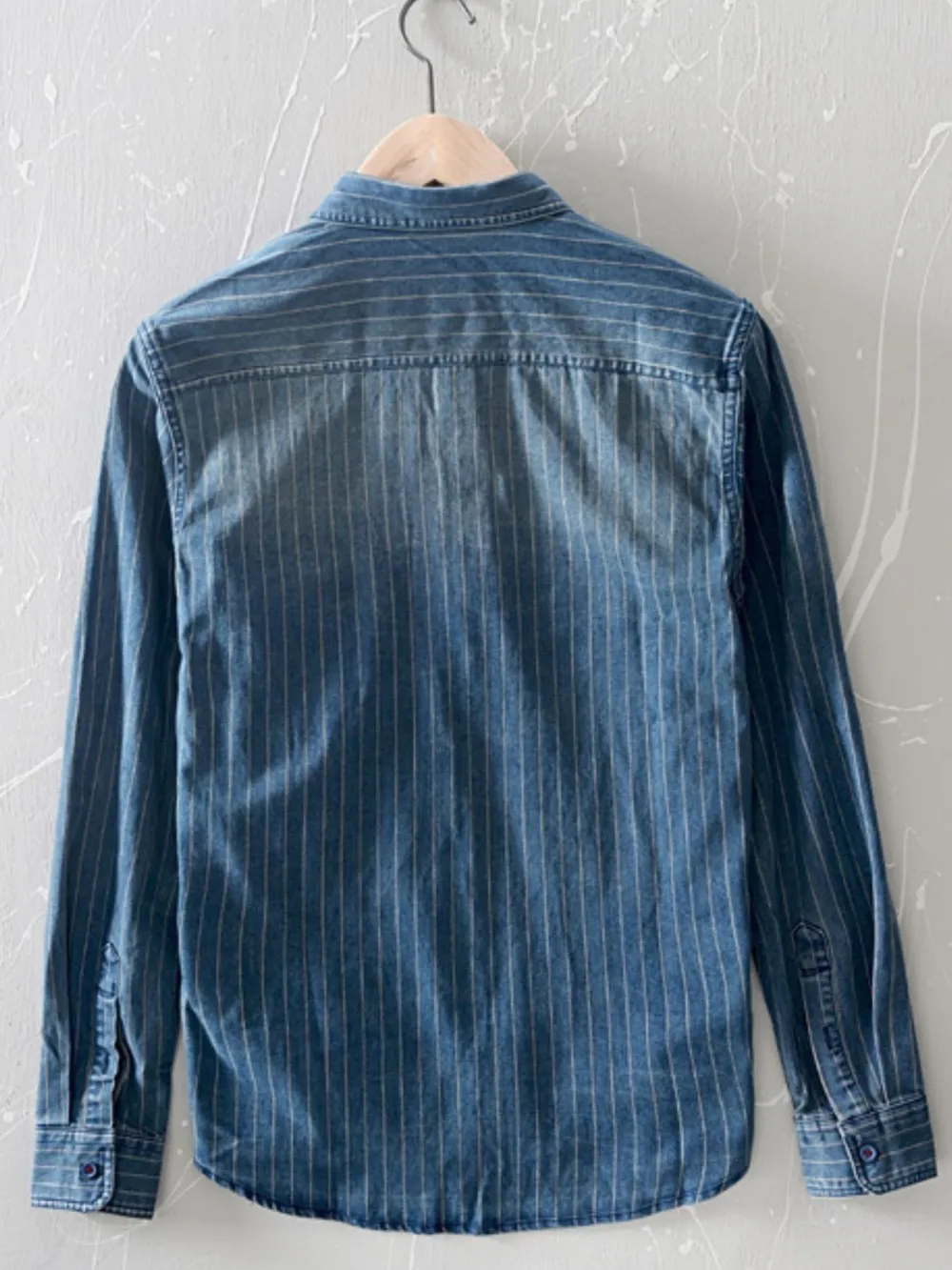 Men's Plus Size Button Up Long Sleeve Denim Shirt, image 3