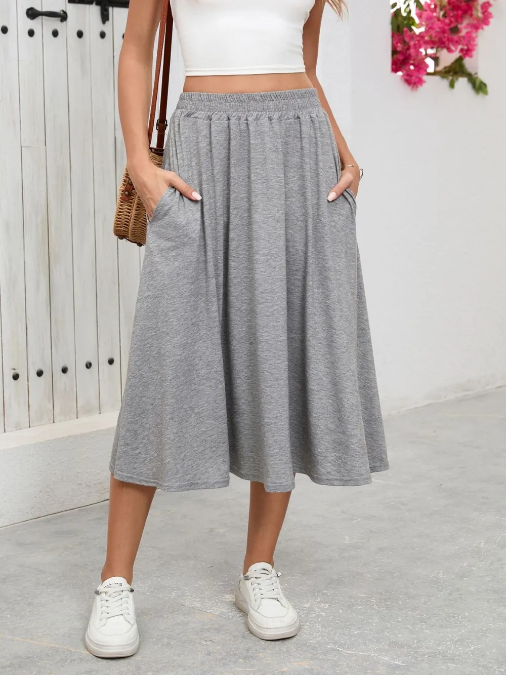 Elastic Waist Skirt With Pockets, image 17