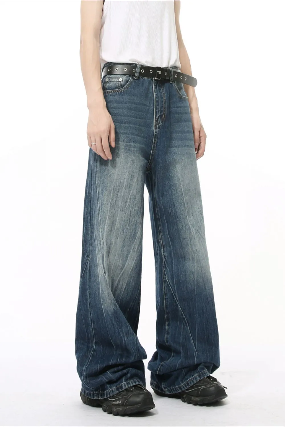 Washed Lightning Pattern Wide Leg Jeans, image 5