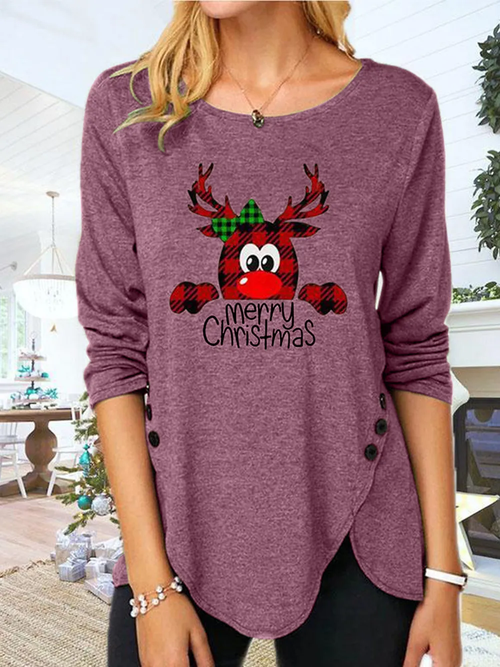 Full Size Reindeer Round Neck Long Sleeve T-Shirt, image 6