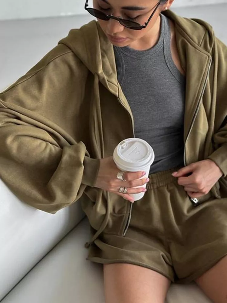 Oversized Zip-Up Hoodie and Shorts Set, image 27