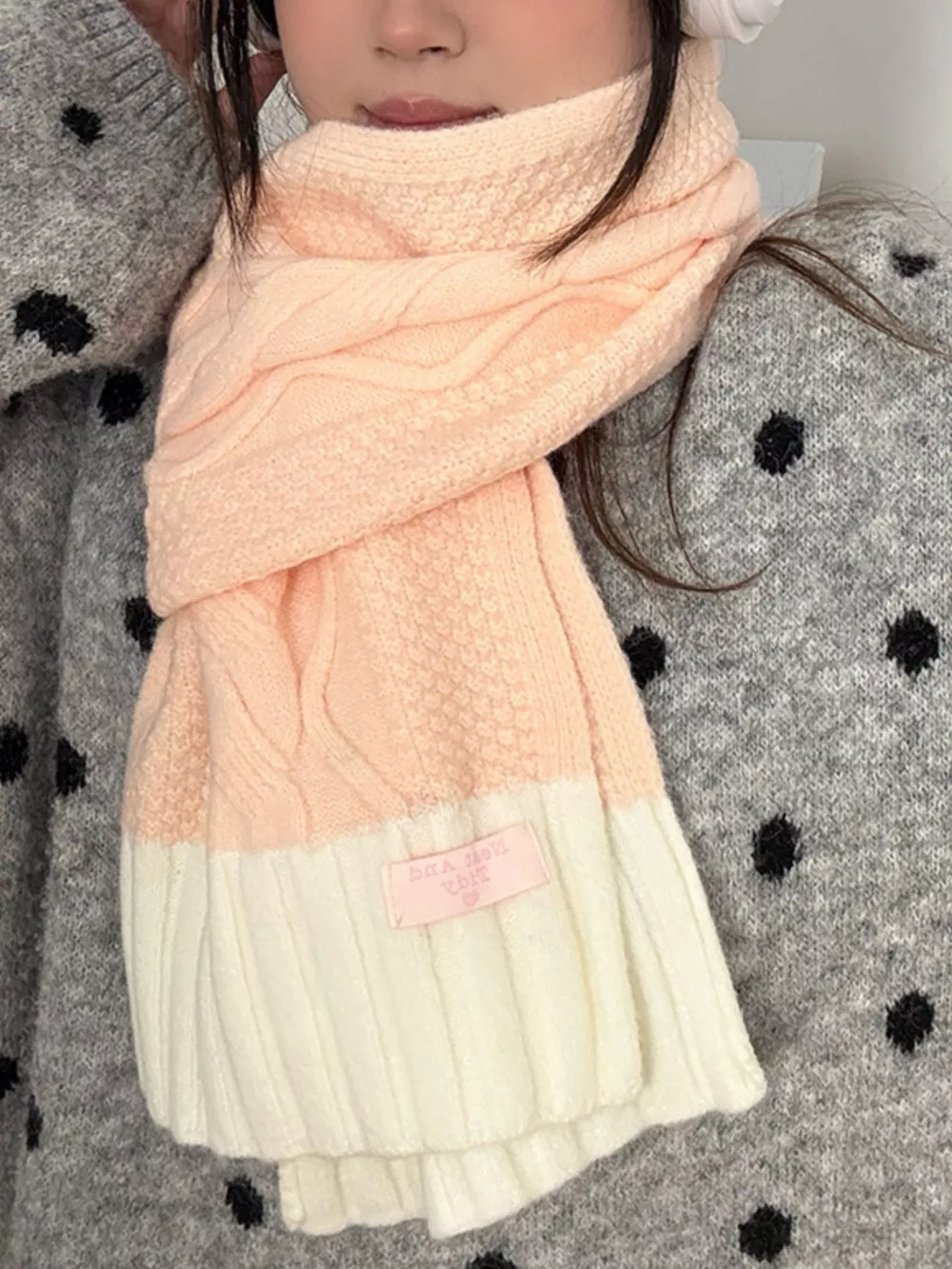 Two-Tone Knitted Warm Scarf, image 2