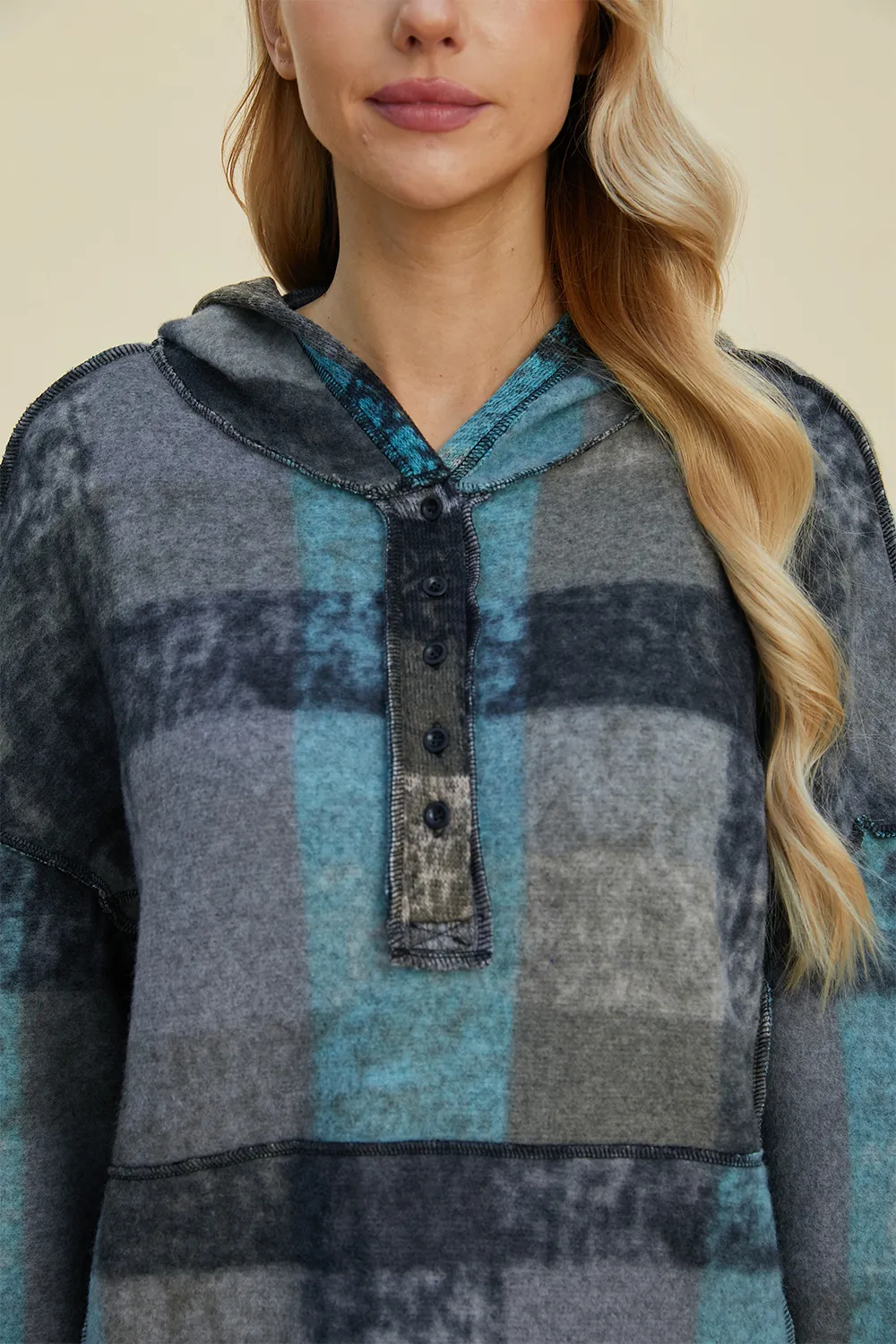 Full Size Plaid Dropped Shoulder Fleece Hoodie, image 23