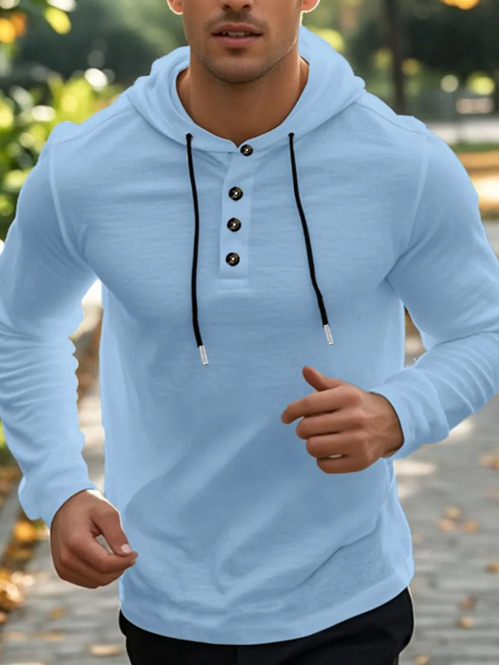 Men's Full Size Drawstring Button Detail Long Sleeve Hoodie Plus Size, image 8