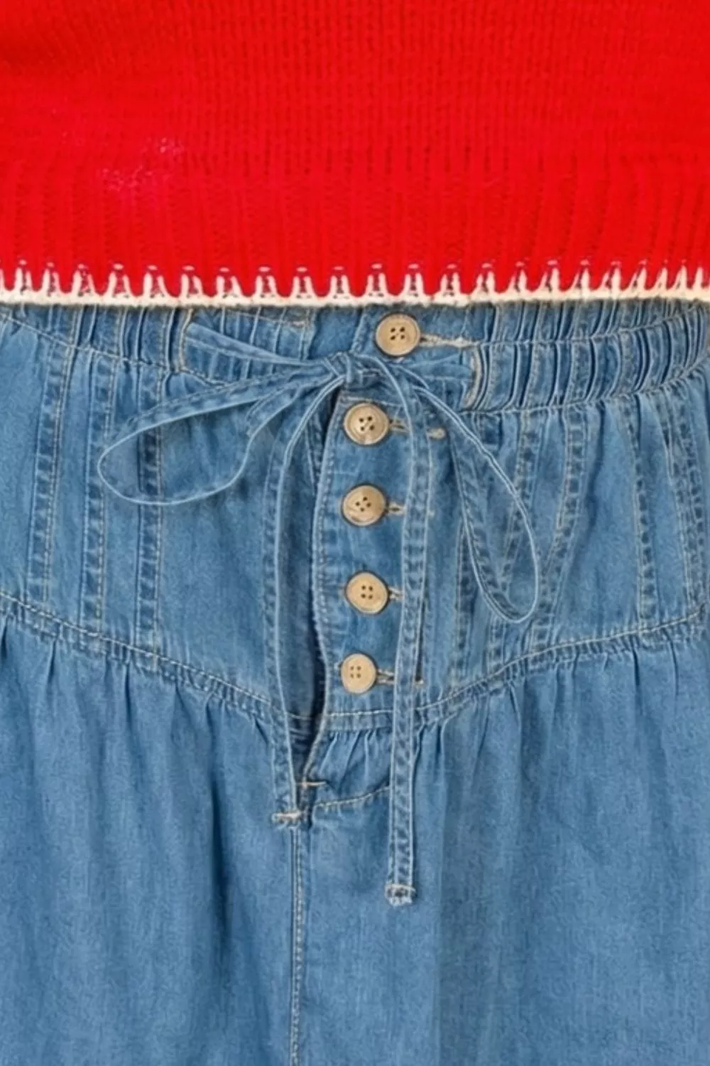 Button-Front Ruffle Hem Denim Skirt, image 3