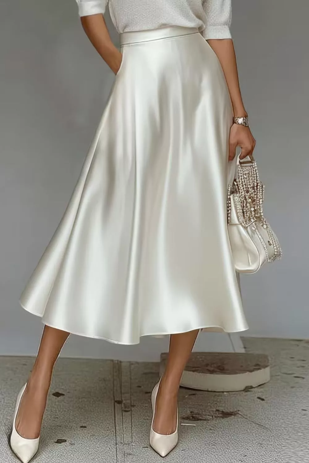 Satin A-Line Midi Skirt, image 4