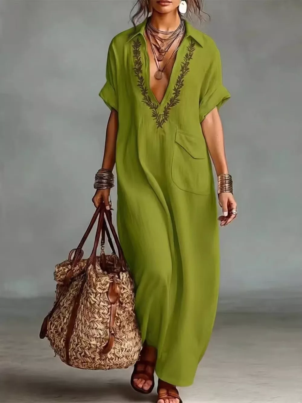 Full Size Bohemian Embroidered Maxi Dress Plus Size, image 8