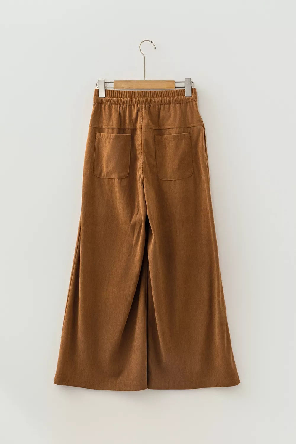 Elastic Waist Wooden Button Placket Ankle Length Wide Leg Pants, image 5