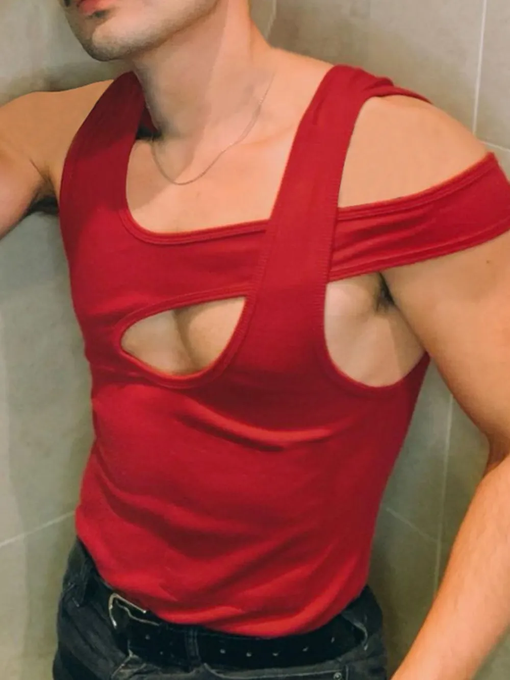 Men's Full Size Asymmetrical Cutout Tank Plus Size, image 3