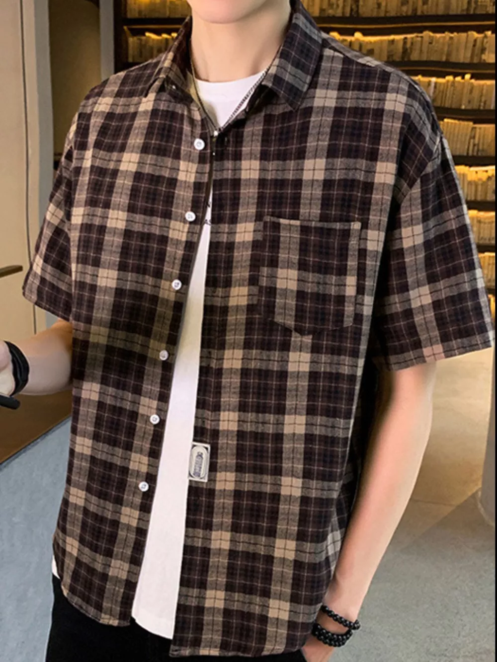 Men's Plus Size Casual Plaid Short Sleeve Shirt, image 4