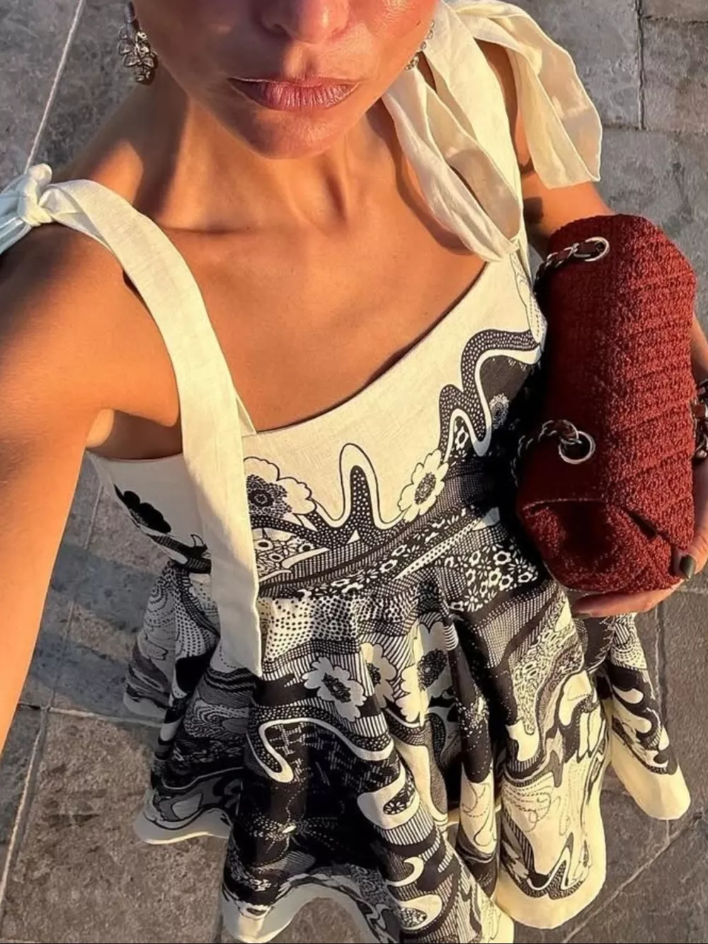 Printed Tie Shoulder Mini Dress, image 12
