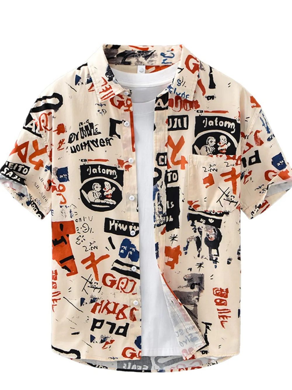 Men's Plus Size Printed Button Up Short Sleeve Shirt, image 8
