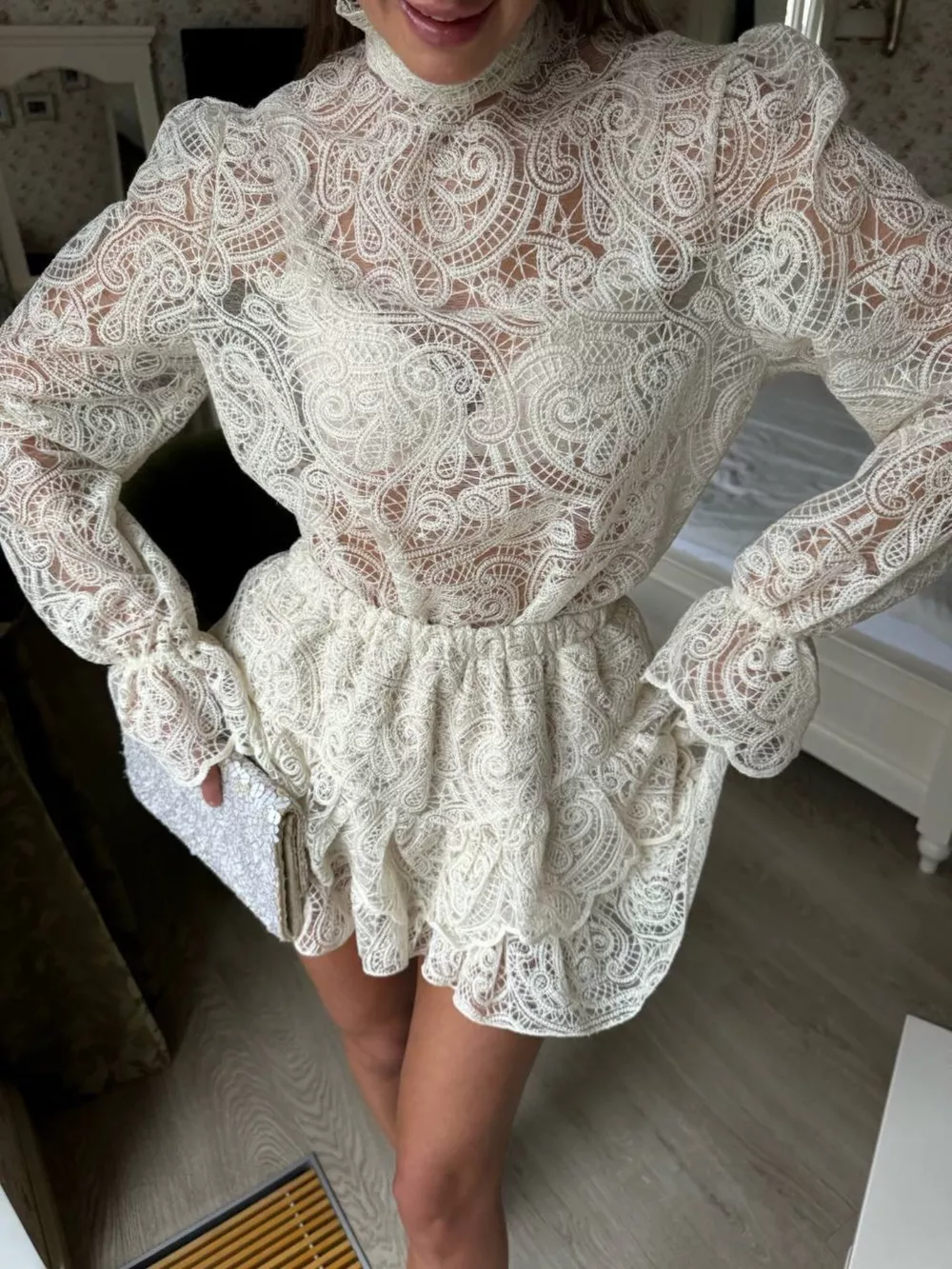 Lace Long Sleeve Top and Skirt Set, image 2