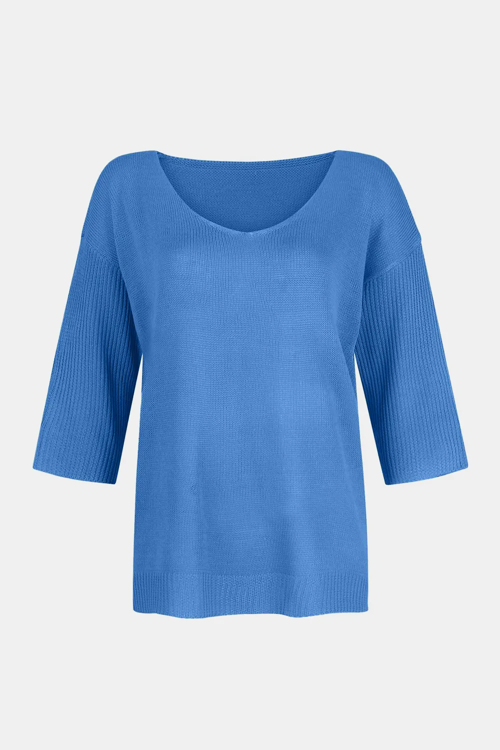 V-Neck Three-Quarter Sleeve Knit Top, image 2