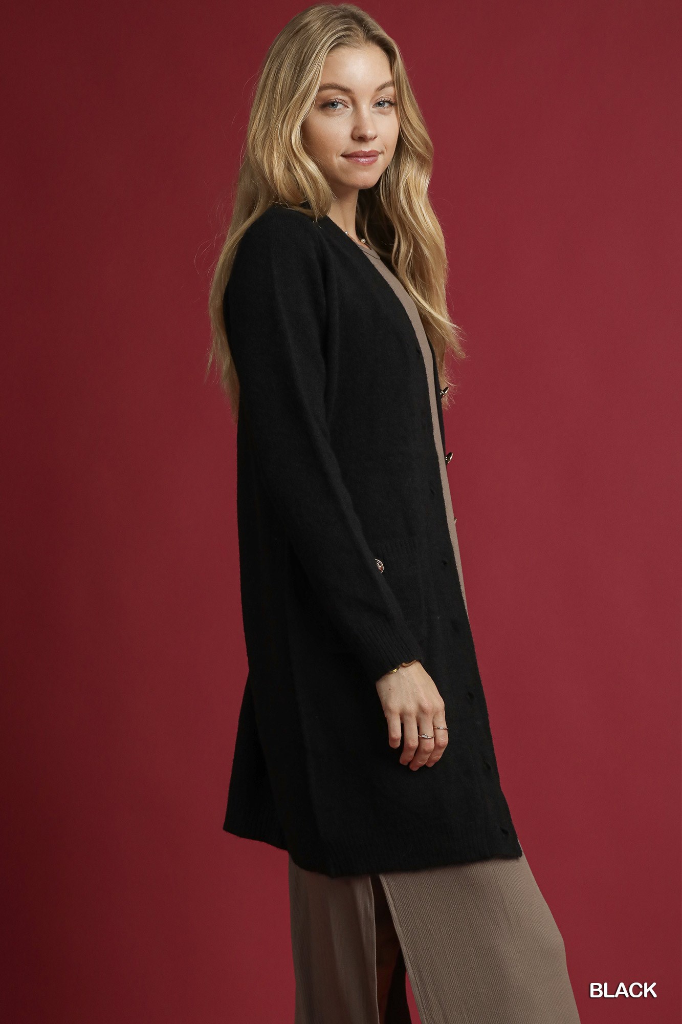 Button-Down Longline Sweater Cardigan with Front Pockets, image 4