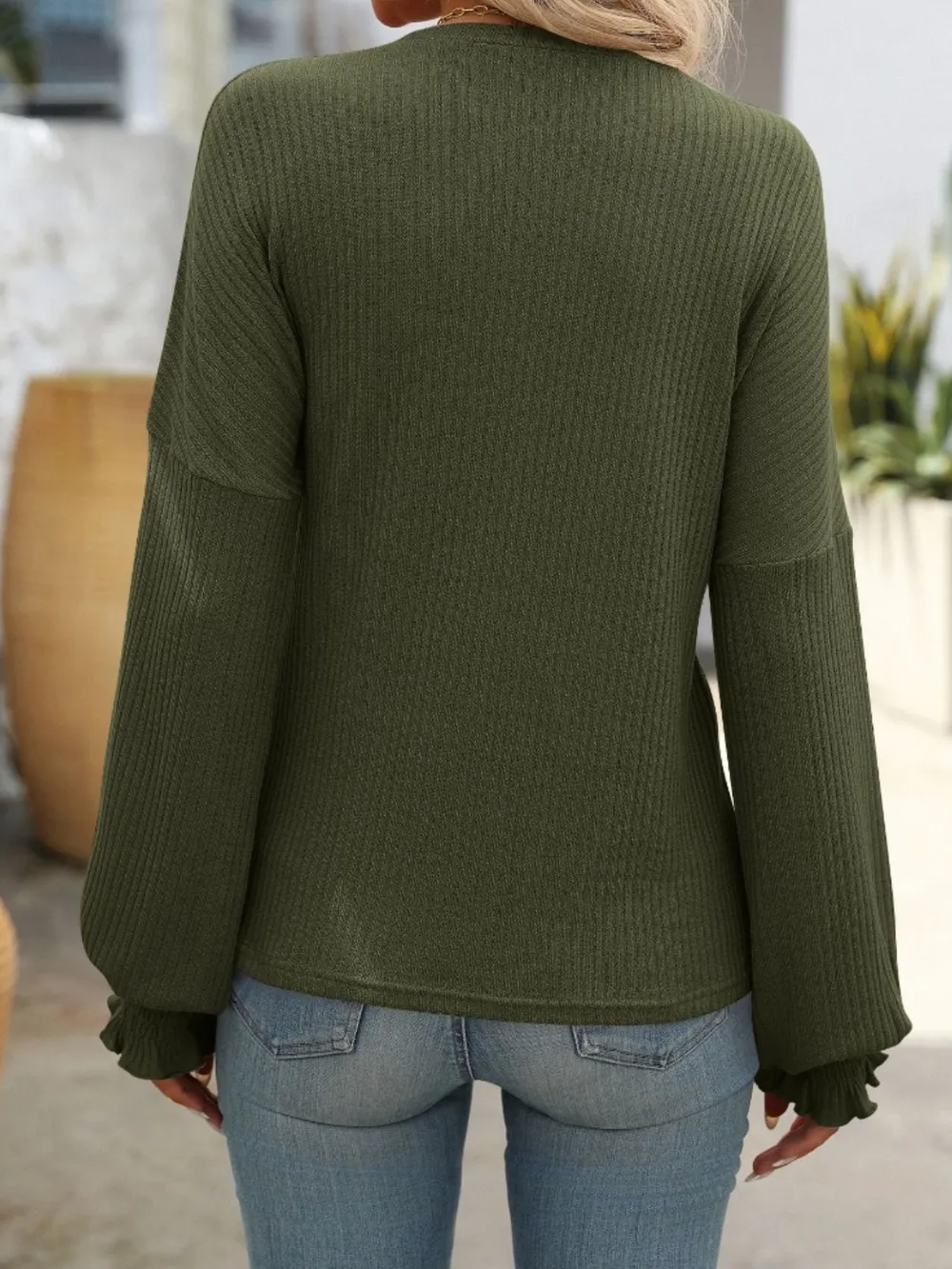 Ribbed Round Neck Long Sleeve T-Shirt, image 18
