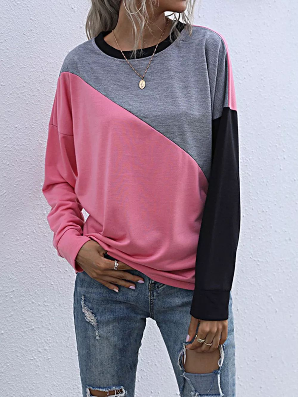 Color Block Casual Round Neck Sweatshirt, image 2