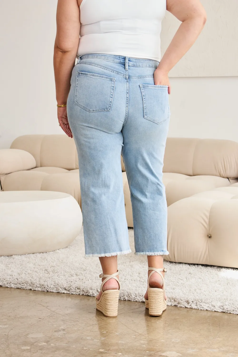 Full Size Tummy Control High Waist Raw Hem Distressed Jeans, image 15