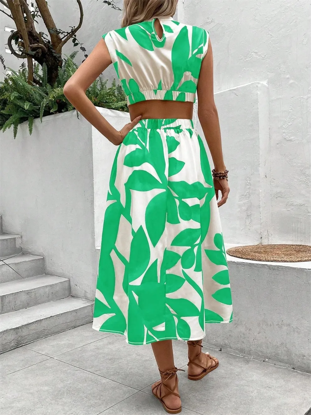 Cutout Printed Cap Sleeve Midi Dress, image 22