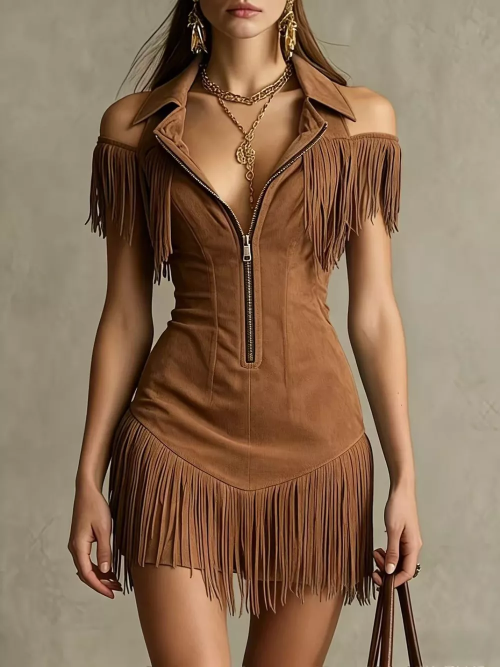 Fringed Cold Shoulder Mini Dress, image 4
