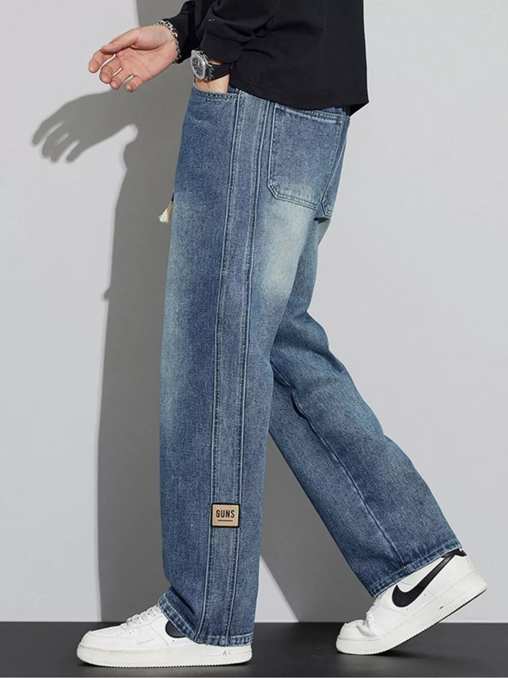 Men's Plus Size Washed Wide Leg Relaxed Fit Jeans, image 2