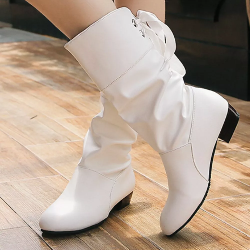 Round Toe Block Heels Boots, image 4